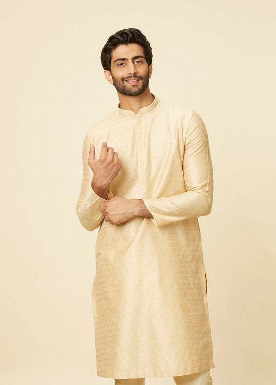 Manyavar Men Beige Grid Patterned Imperial Kurta Set