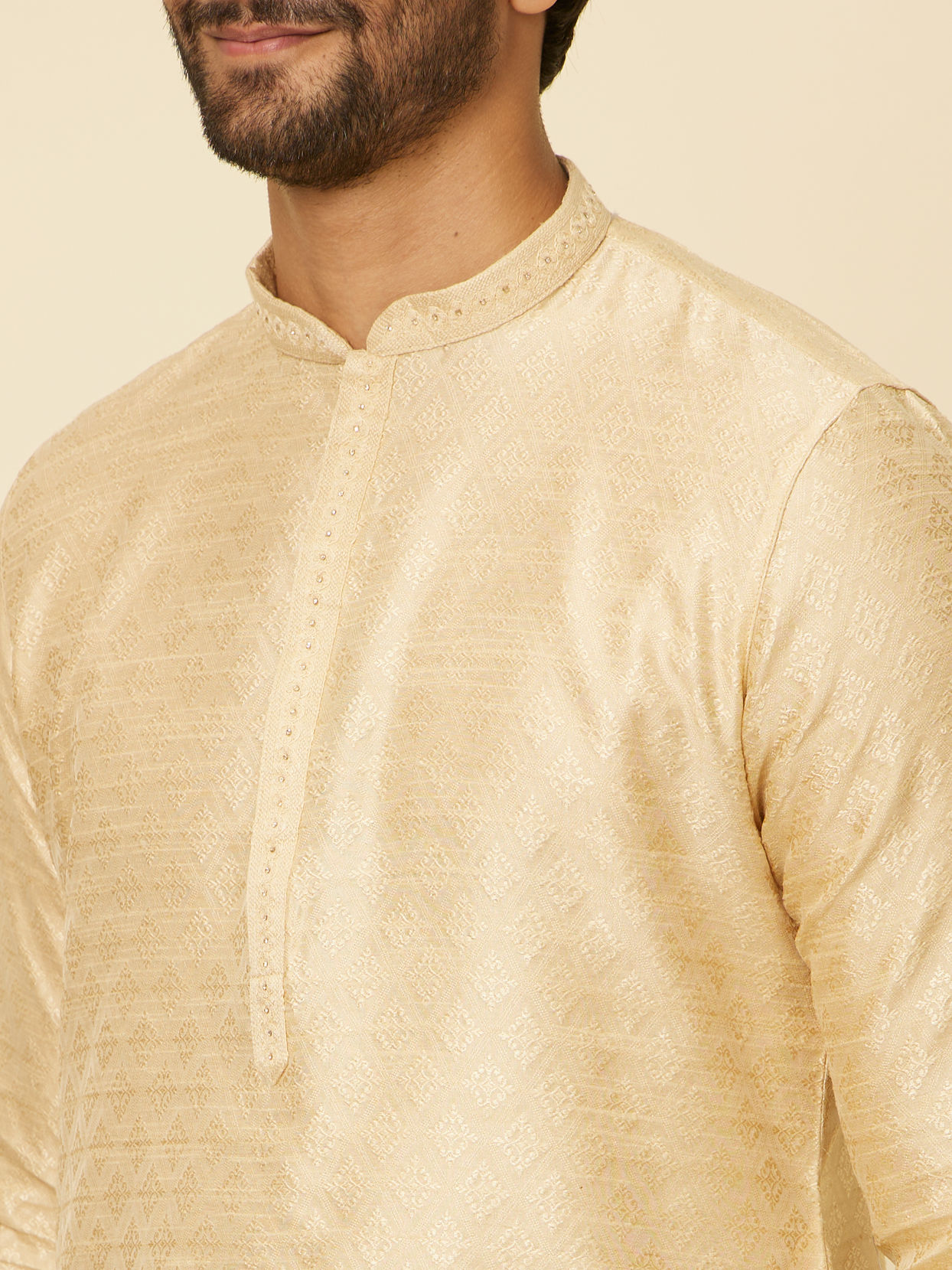 Manyavar Men Beige Grid Patterned Imperial Kurta Set
