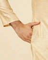 Manyavar Men Beige Grid Patterned Imperial Kurta Set