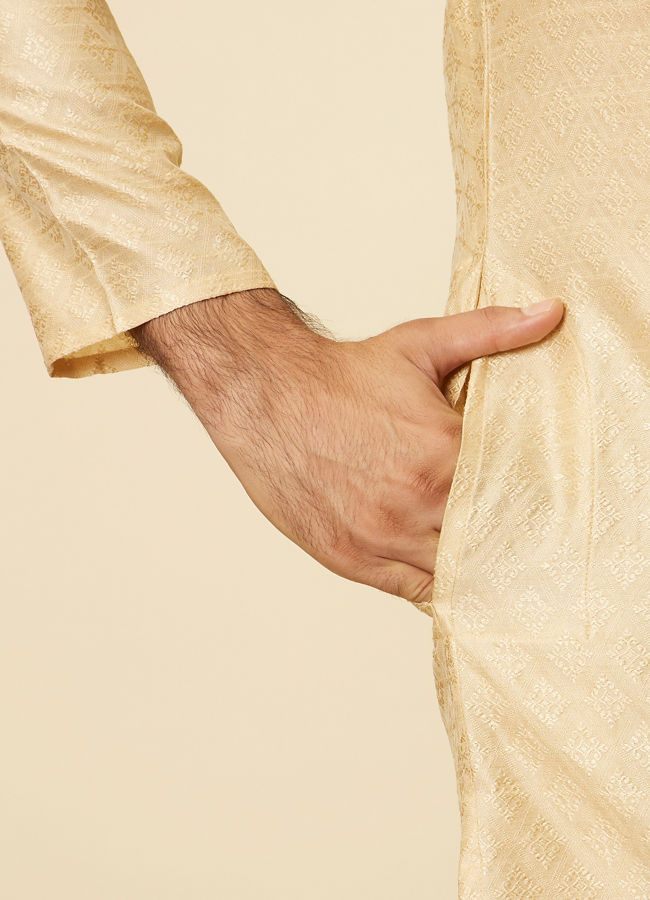Manyavar Men Beige Grid Patterned Imperial Kurta Set