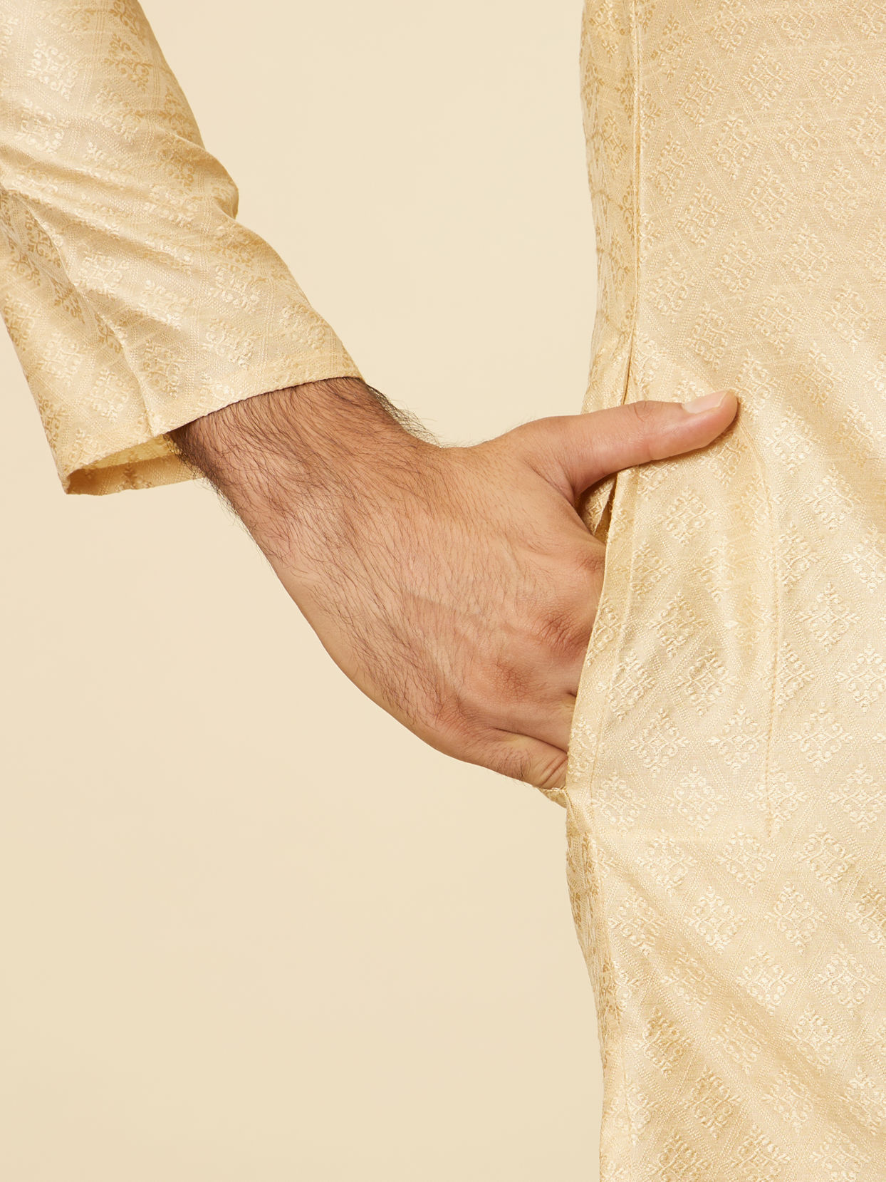 Manyavar Men Beige Grid Patterned Imperial Kurta Set