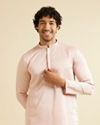 Light Pink Plain Kurta Set with Neck Embroidery