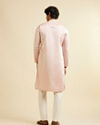 Manyavar Men Light Pink Plain Kurta Set with Neck Embroidery