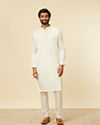 alt message - Manyavar Men Warm White Sequinned Striped Kurta Set image number 2