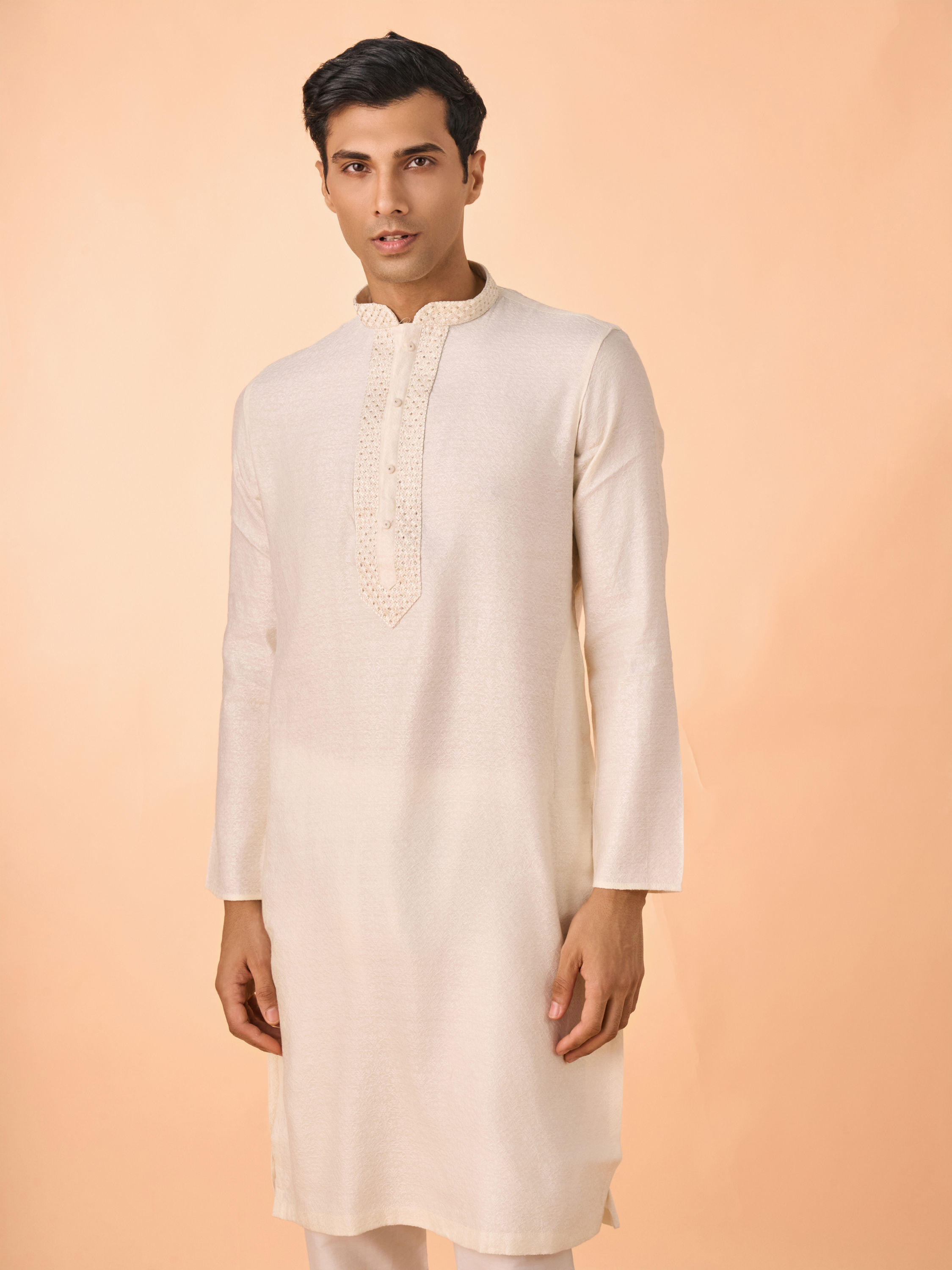 Manyavar Men Elegant Cream Kurta Pajama