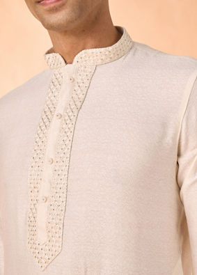 Manyavar Men Elegant Cream Kurta Pajama