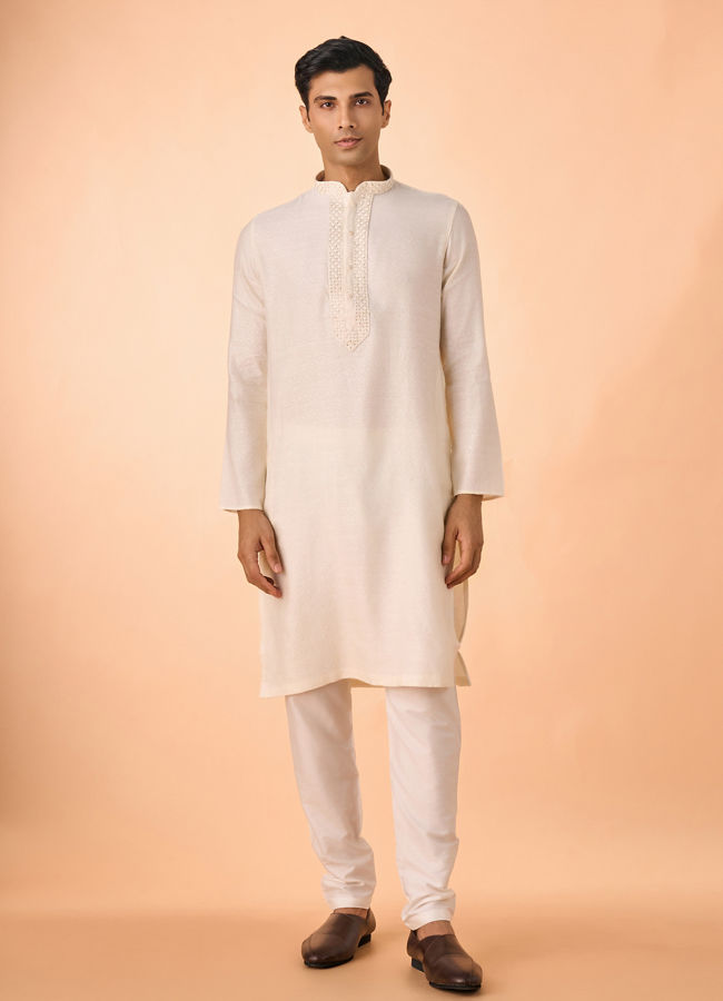 Manyavar Men Elegant Cream Kurta Pajama