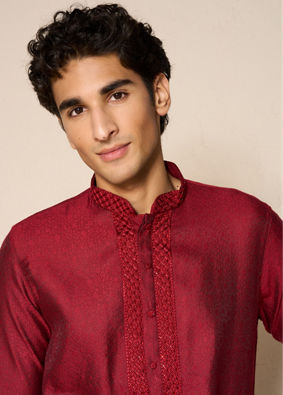 Manyavar Men Maroon Elegance Kurta Pajama