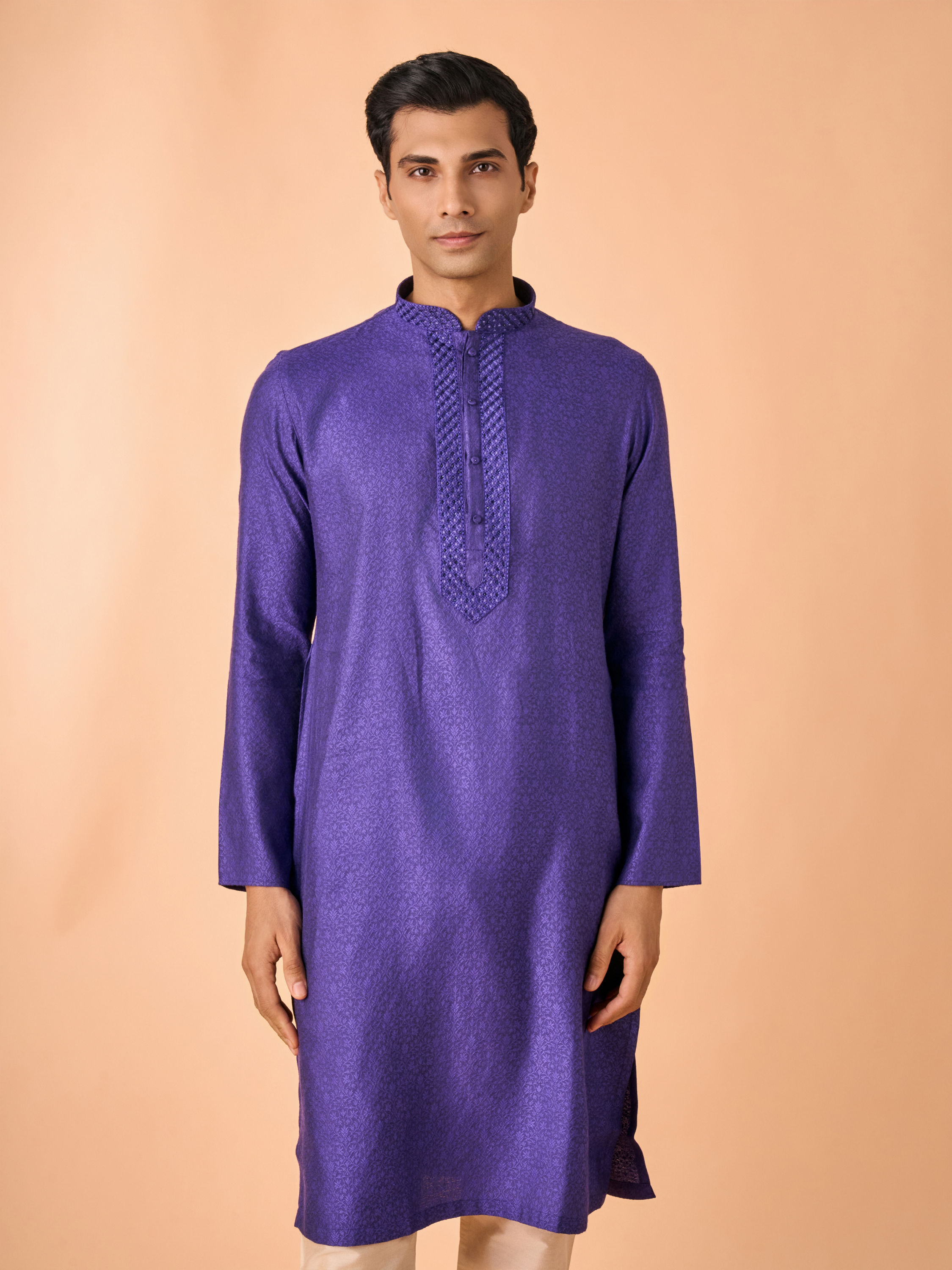 Manyavar Men Radiant Purple Elegance Kurta Pajama
