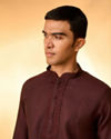 Manyavar Men Wine Red Bel Buti Patterned Kurta Set