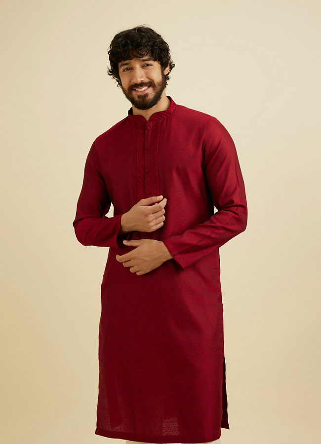 Manyavar Men Maroon Elegance Kurta Pajama image number 0