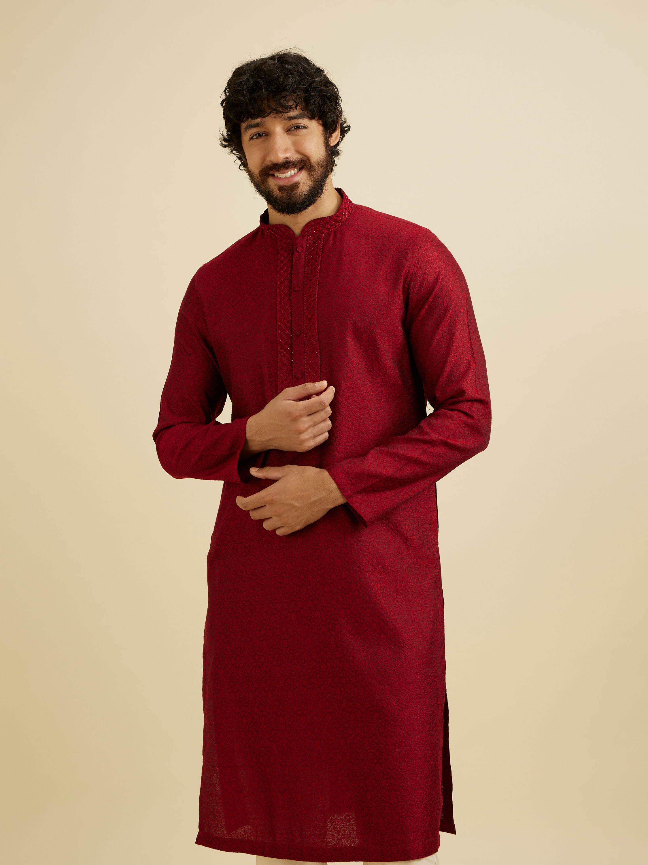 Manyavar Men Maroon Elegance Kurta Pajama