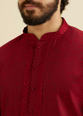 Manyavar Men Maroon Elegance Kurta Pajama image number 1