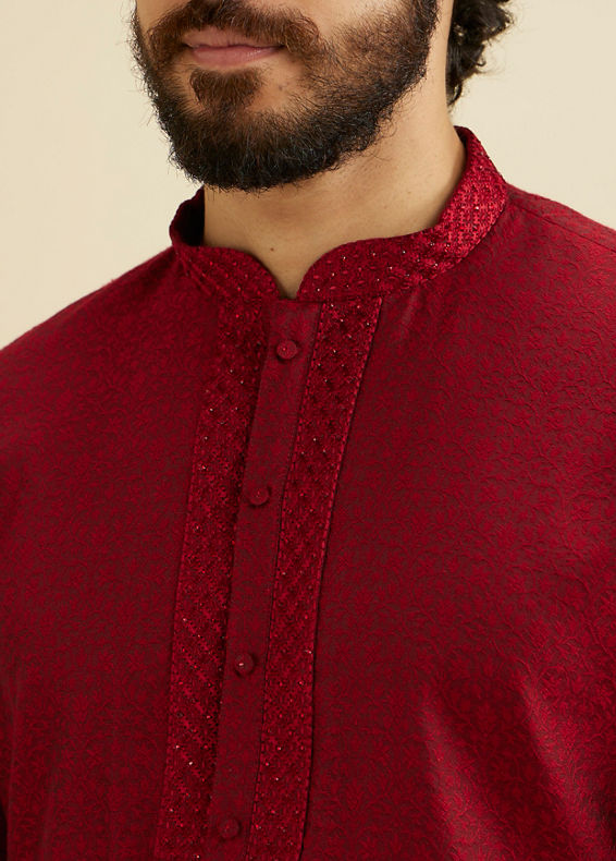 Manyavar Men Maroon Elegance Kurta Pajama