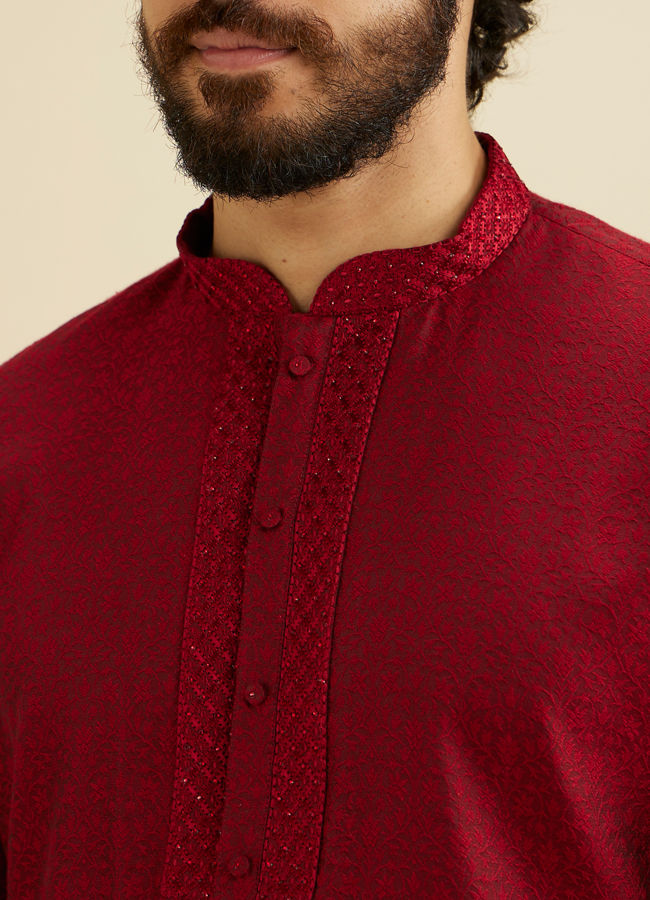 Manyavar Men Maroon Elegance Kurta Pajama image number 1