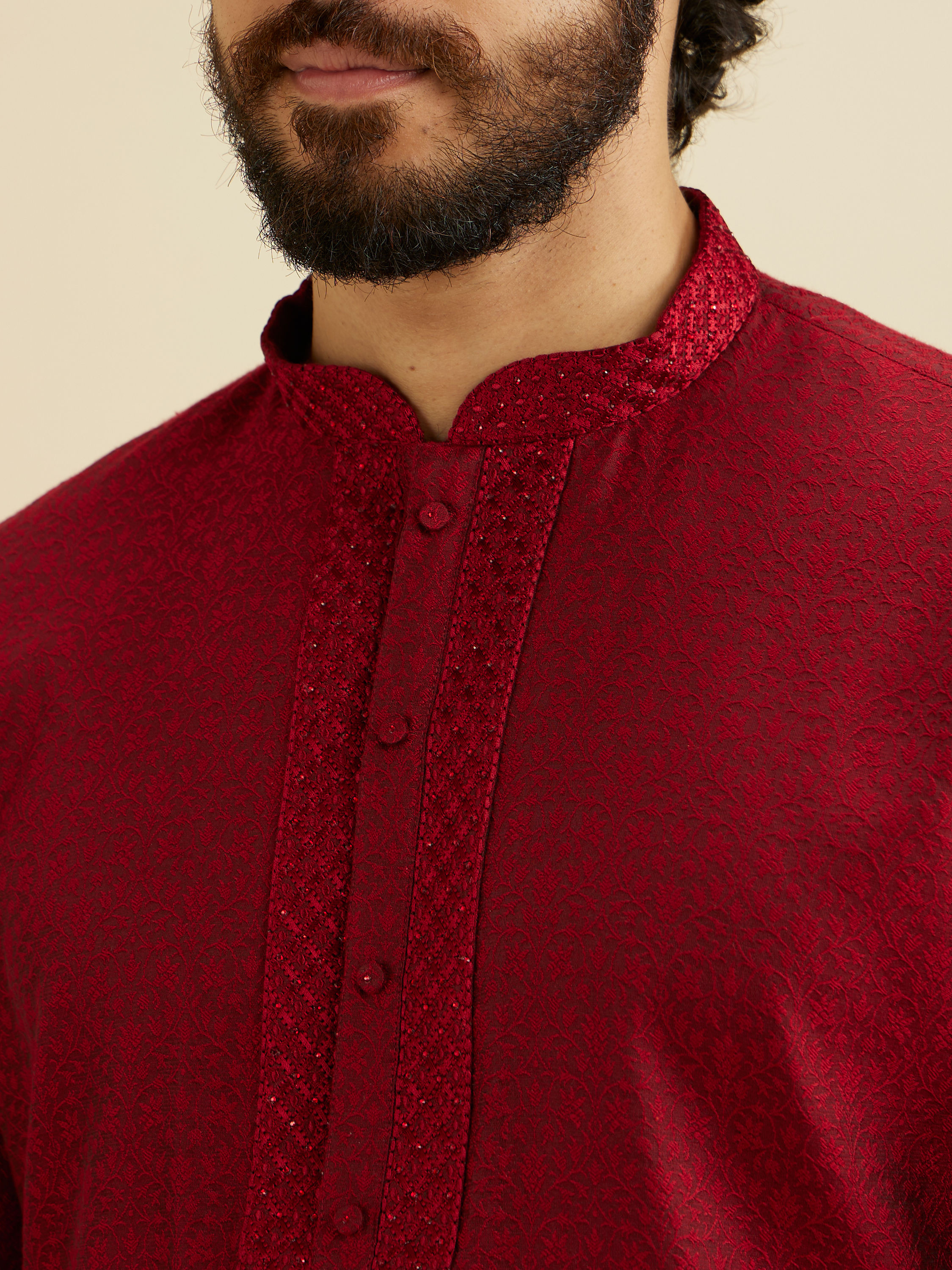 Manyavar Men Maroon Elegance Kurta Pajama