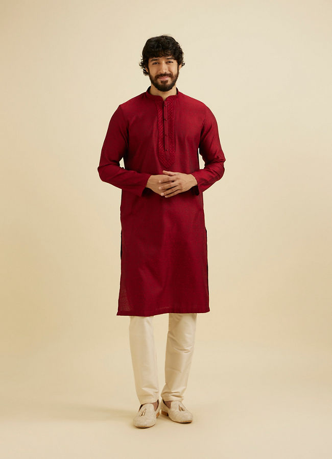 Manyavar Men Maroon Elegance Kurta Pajama