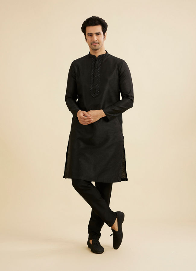 Manyavar Men Midnight Black Bel Buti Patterned Kurta Set