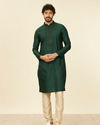Manyavar Men Dark Green Bel Buti Patterned Kurta Set