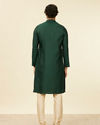Manyavar Men Dark Green Bel Buti Patterned Kurta Set