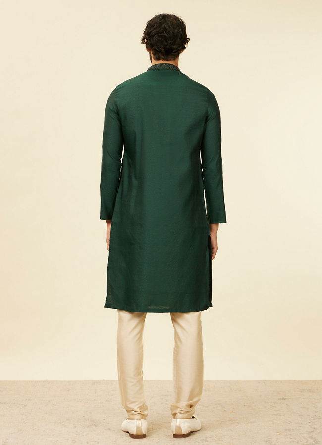 Manyavar Men Dark Green Bel Buti Patterned Kurta Set