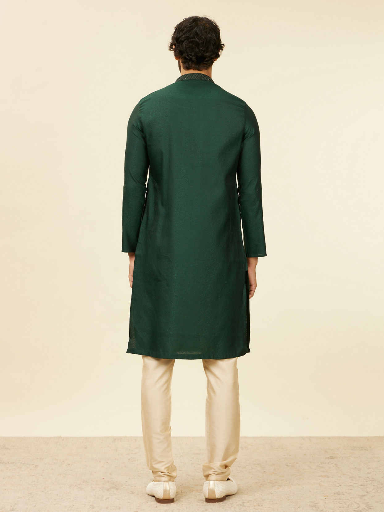 Manyavar Men Dark Green Bel Buti Patterned Kurta Set
