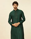 Manyavar Men Dark Green Bel Buti Patterned Kurta Set image number 0