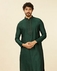 Manyavar Men Dark Green Bel Buti Patterned Kurta Set