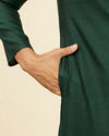 Manyavar Men Dark Green Bel Buti Patterned Kurta Set