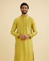 Manyavar Men Mehndi Green Bel Buti Patterned Kurta Set
