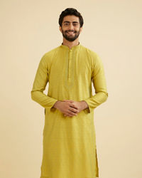 Manyavar Men Mehndi Green Bel Buti Patterned Kurta Set