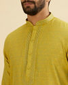 Manyavar Men Mehndi Green Bel Buti Patterned Kurta Set image number 1