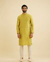 Manyavar Men Mehndi Green Bel Buti Patterned Kurta Set