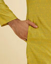 Manyavar Men Mehndi Green Bel Buti Patterned Kurta Set