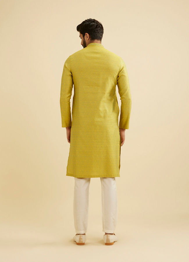 Manyavar Men Mehndi Green Bel Buti Patterned Kurta Set