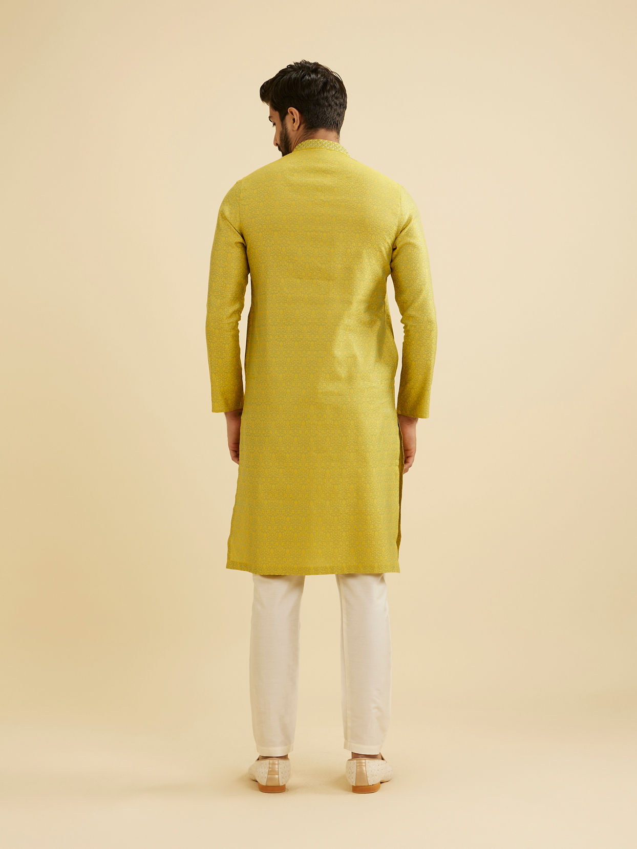 Manyavar Men Mehndi Green Bel Buti Patterned Kurta Set