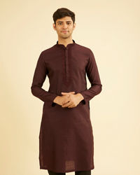 Manyavar Men Wine Red Bel Buti Patterned Kurta Set