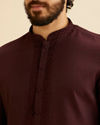 Manyavar Men Wine Red Bel Buti Patterned Kurta Set image number 1