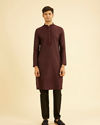 Manyavar Men Wine Red Bel Buti Patterned Kurta Set