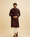 Manyavar Men Wine Red Bel Buti Patterned Kurta Set image number 2