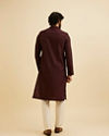 Manyavar Men Wine Red Bel Buti Patterned Kurta Set image number 5