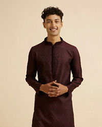 Manyavar Men Wine Buta Jaal Patterned Kurta Set