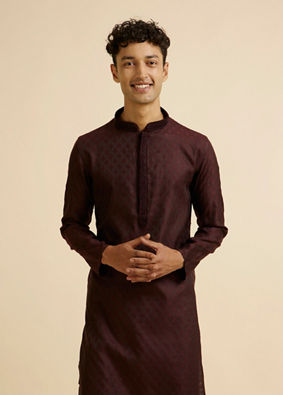 Manyavar Men Wine Buta Jaal Patterned Kurta Set