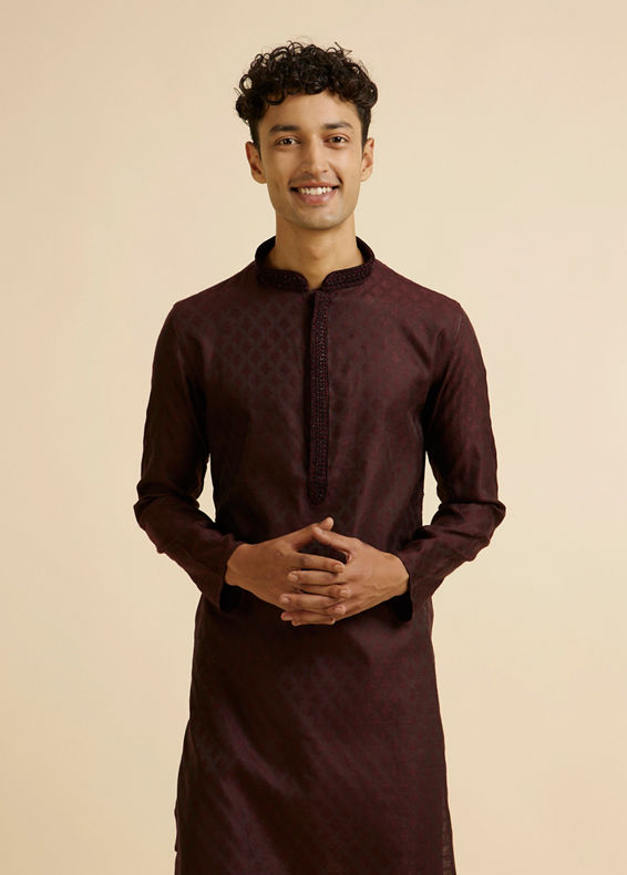 Manyavar Men Wine Buta Jaal Patterned Kurta Set