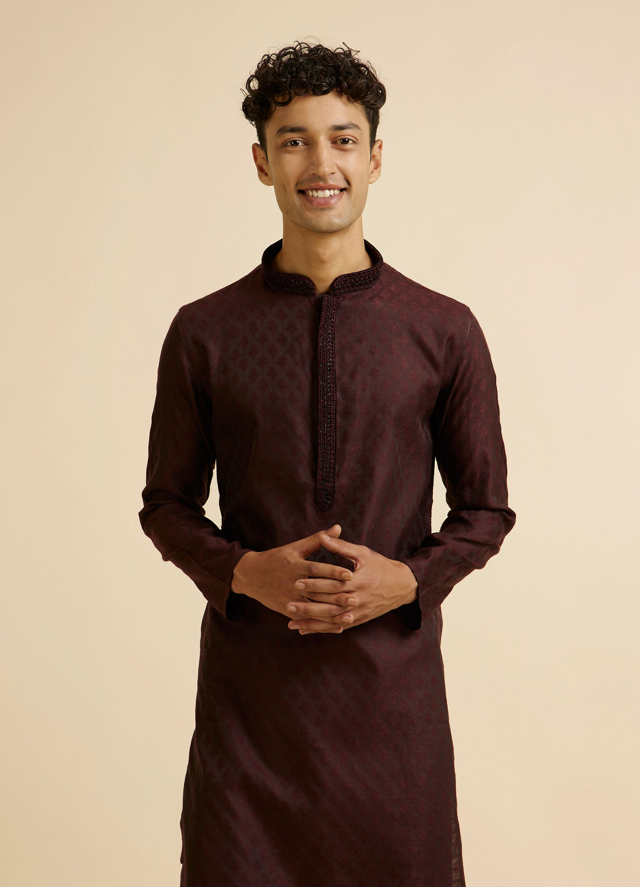 Manyavar Men Wine Buta Jaal Patterned Kurta Set