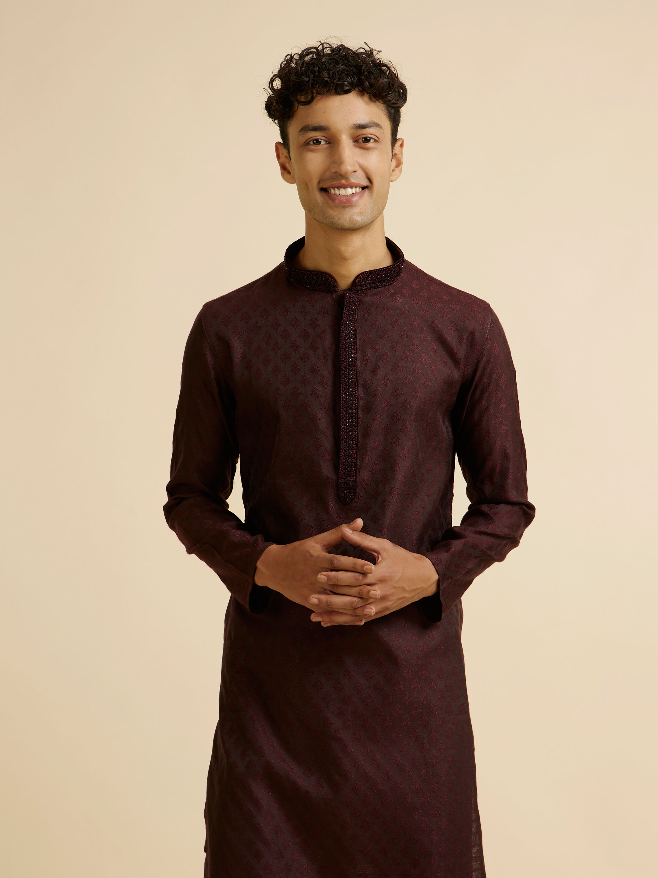 Manyavar Men Wine Buta Jaal Patterned Kurta Set