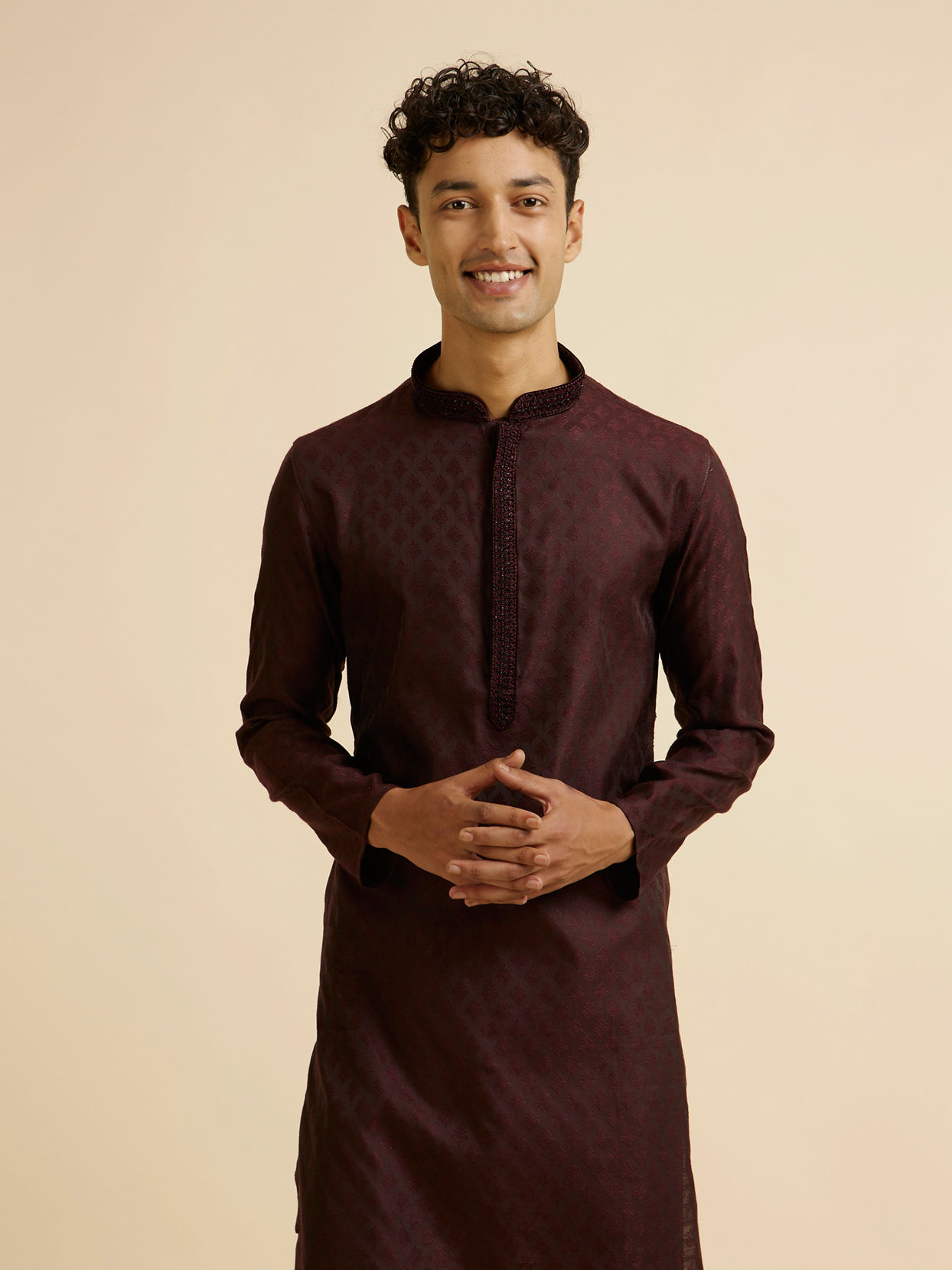 Manyavar Men Wine Buta Jaal Patterned Kurta Set