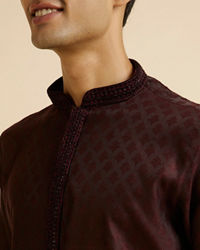 Manyavar Men Wine Buta Jaal Patterned Kurta Set