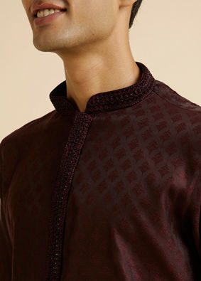 Manyavar Men Wine Buta Jaal Patterned Kurta Set