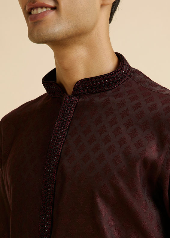 Manyavar Men Wine Buta Jaal Patterned Kurta Set